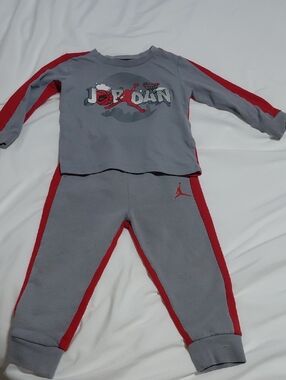 Jordan Gray and Red Kids Sweat Set - Logo Pullover & Joggers